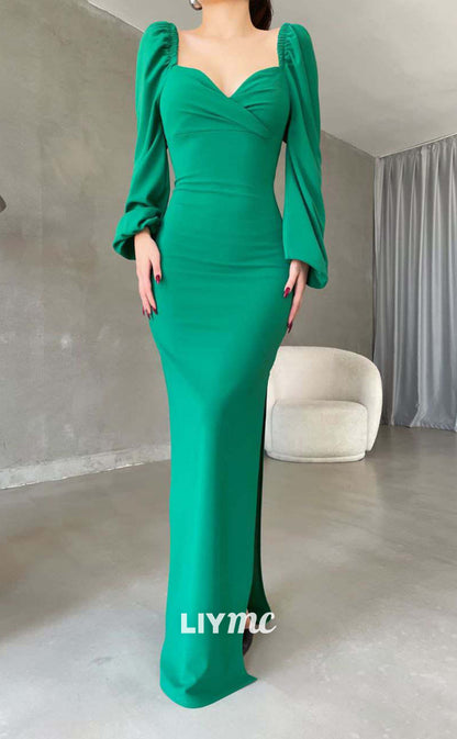 LP655 - Sweetheart Long Sleeves Satin Mermaid Long Formal Evening Dress