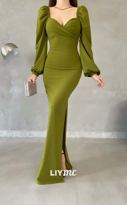 LP655 - Sweetheart Long Sleeves Satin Mermaid Long Formal Evening Dress