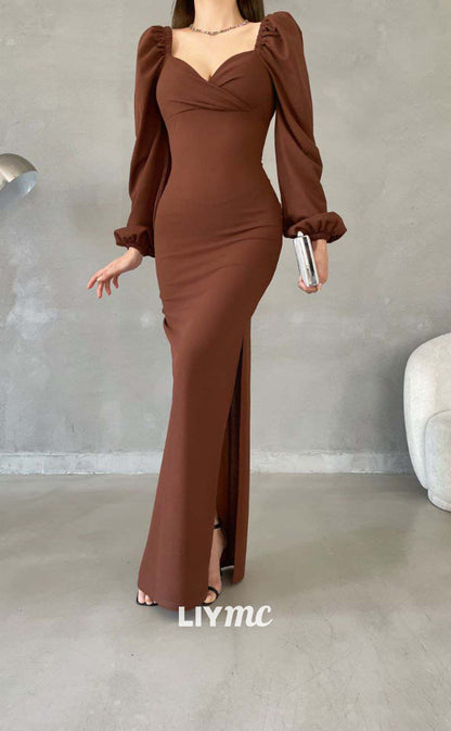 LP655 - Sweetheart Long Sleeves Satin Mermaid Long Formal Evening Dress