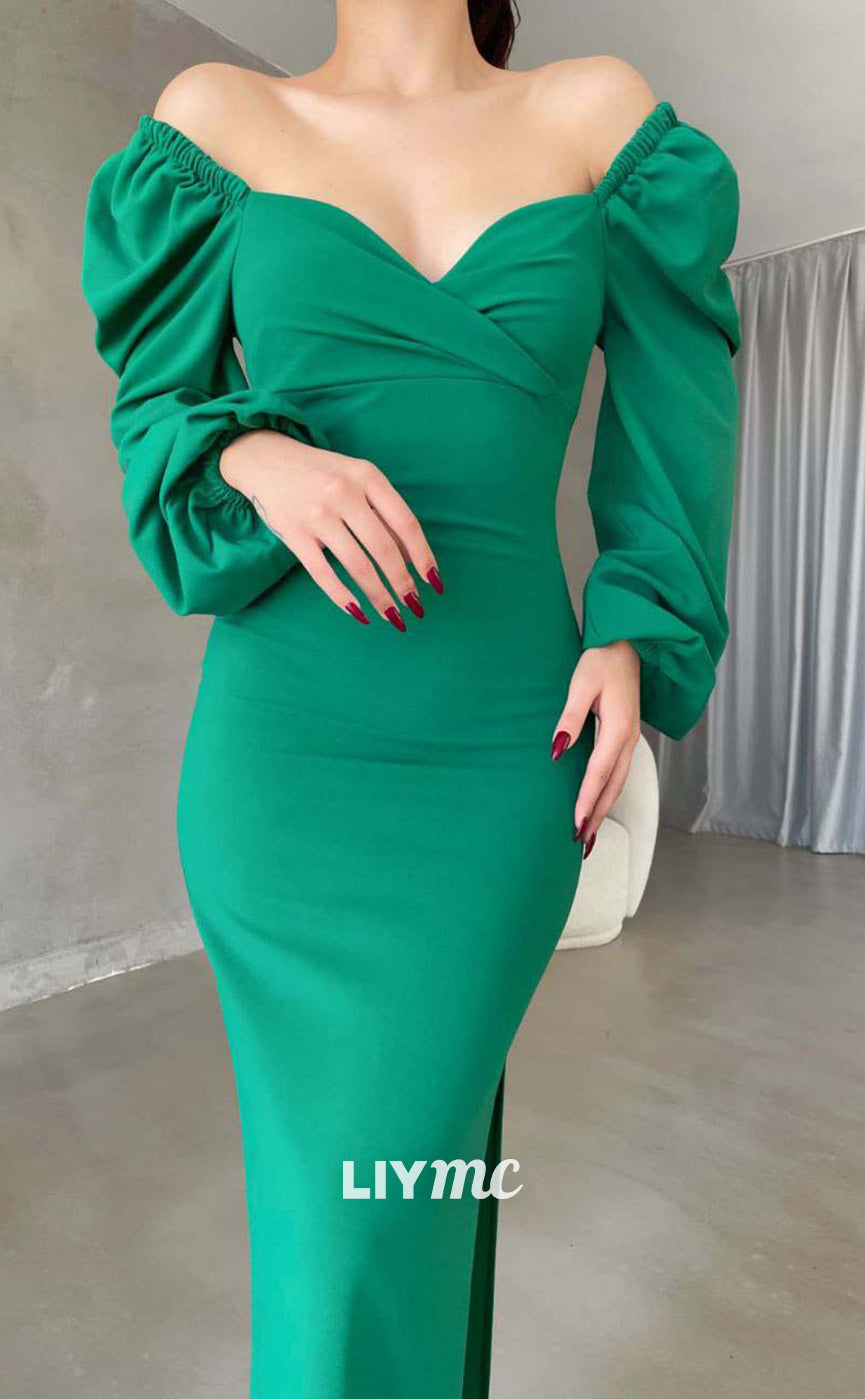 LP655 - Sweetheart Long Sleeves Satin Mermaid Long Formal Evening Dress