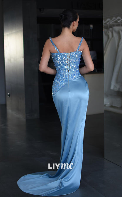 LP675 - Mermaid/Trumpet Sweetheart Sequins Satin Long Prom Evening Dress