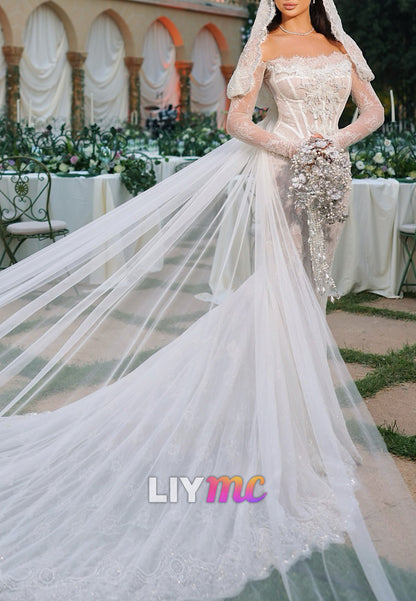 Lace Appliques Mermaid Off-Shoulder Long Sleeves Wedding Dress