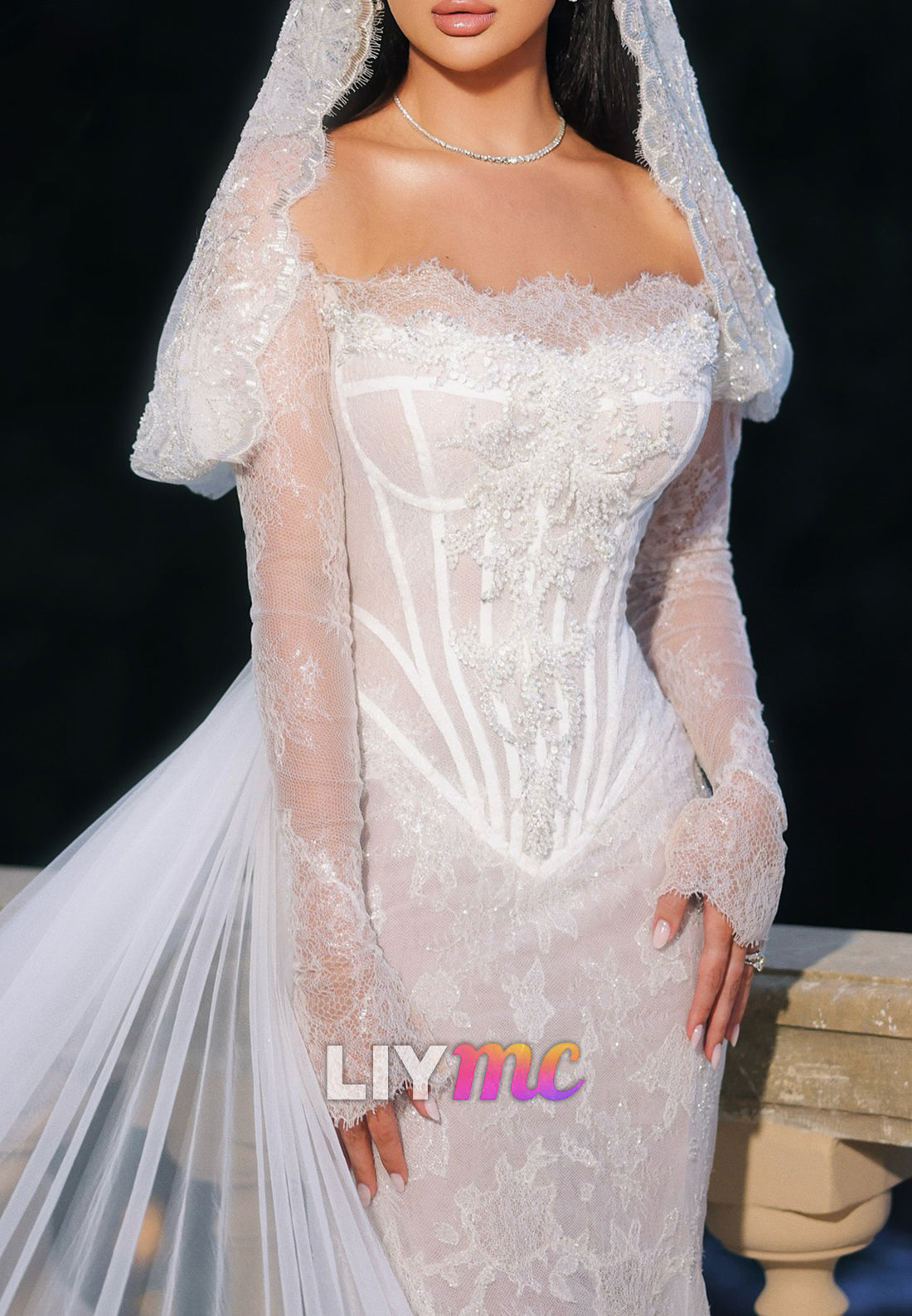 Lace Appliques Mermaid Off-Shoulder Long Sleeves Wedding Dress