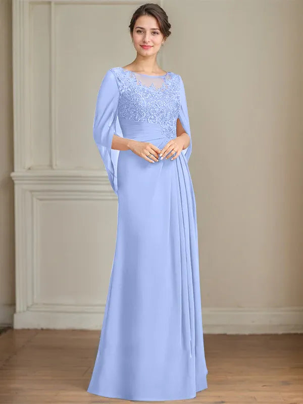 A-Line/Princess Scoop Floor-Length Mother of the Bride Dresses with Pleated & Sequins