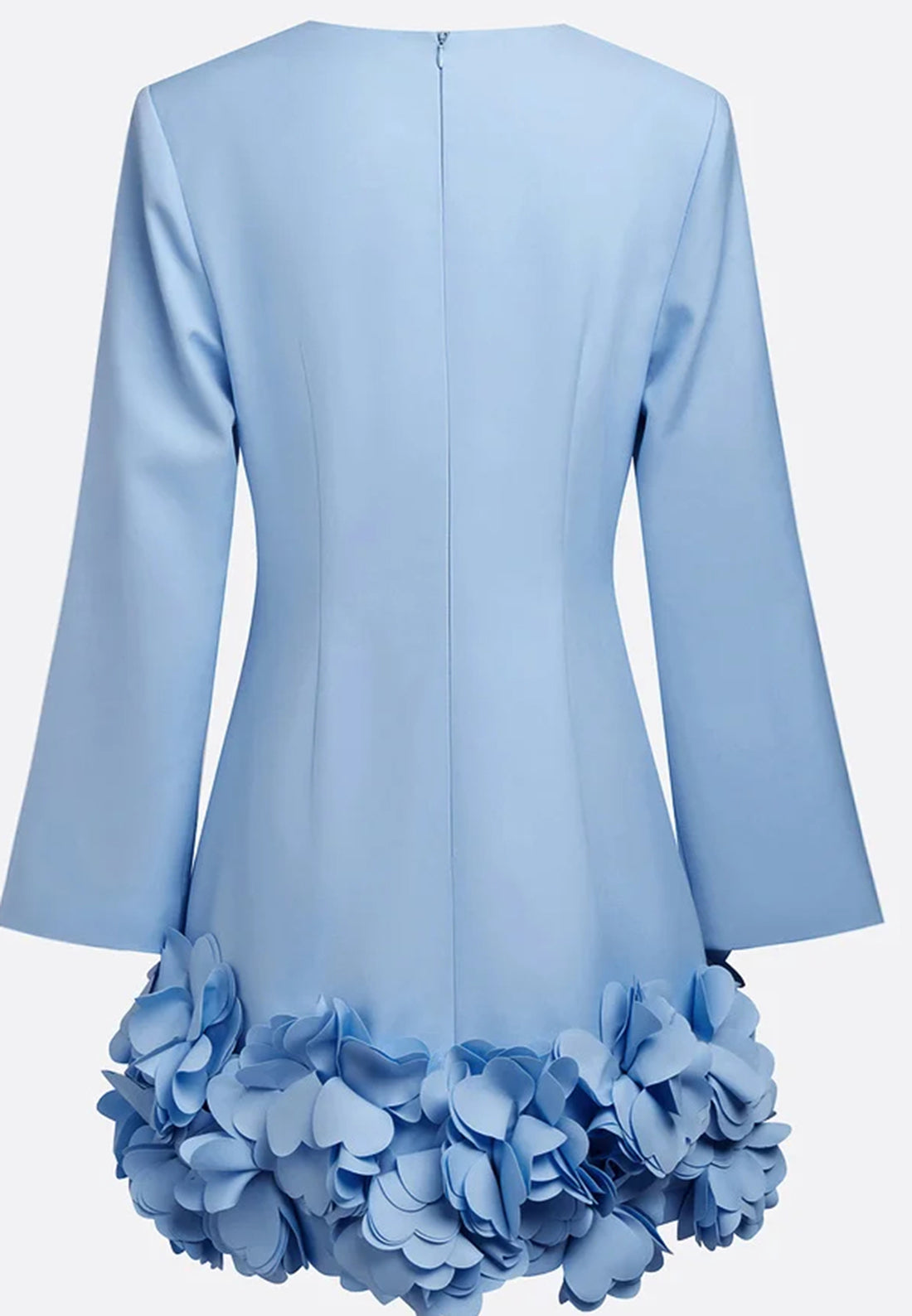 Pink 3D Floral Classic Crew Neck Bell Long Sleeve Shift Mini Dress