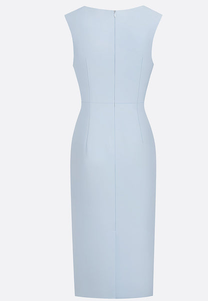 Light Blue Lace Classic Crew Neck Sleeveless Sheath Midi Dress