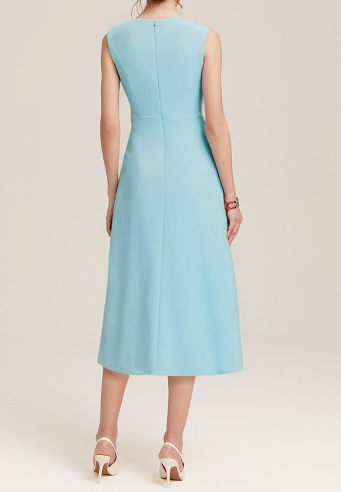 Light Blue Sleeveless Midi Elegant A-line Dress with Waist Twist for Day-to-Night
