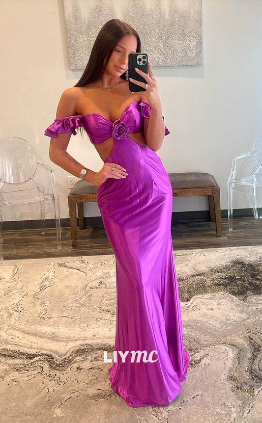 LP941 - Off Shoulder Draped Long Elegant Formal Prom Dress