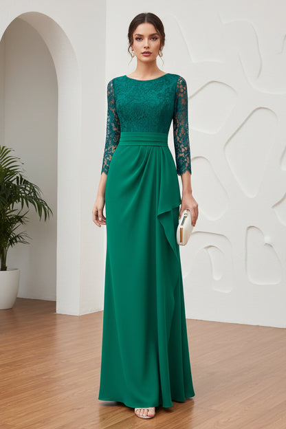 Scoop Long Sleeves Appliques Dress with Lace Bodice