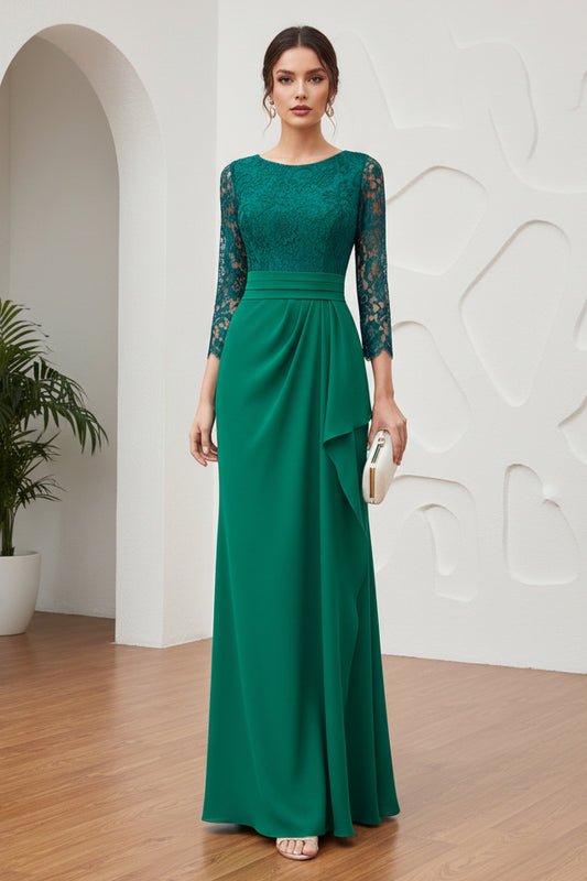 Scoop Long Sleeves Appliques Dress with Lace Bodice