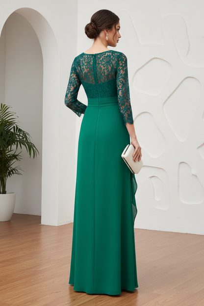 Scoop Long Sleeves Appliques Dress with Lace Bodice