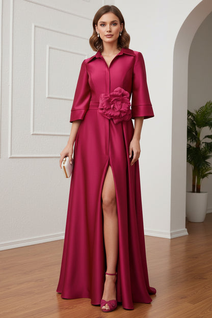 Flower V-Neck Long Sleeves Mother of Bride Dress