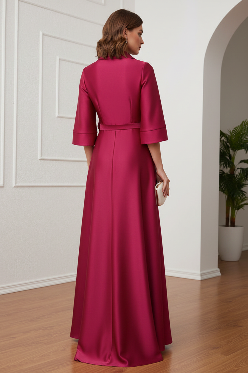 Flower V-Neck Long Sleeves Mother of Bride Dress