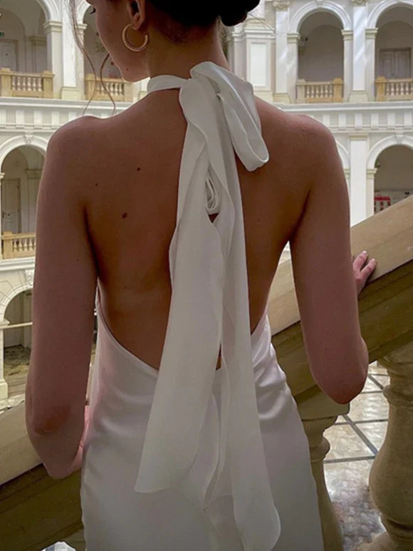 Loudspeaker/fishtail hanging neck and floor wedding dress