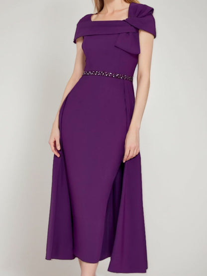 Sheath/Column Square Neck Formal Mother of the Bride & Groom Dresses with Bow