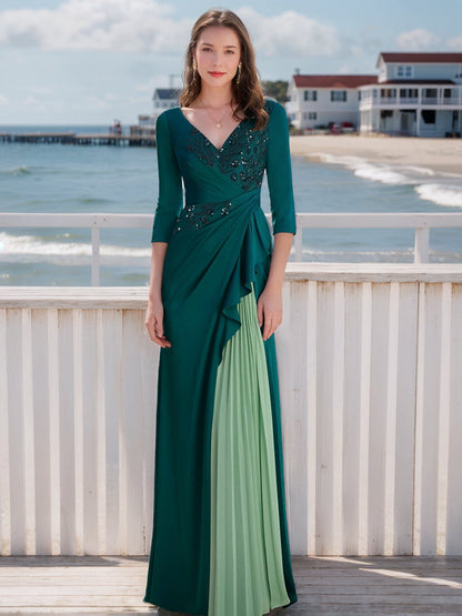 A-Line/Princess V-Neck Long Sleeves Elegant Mother of the Bride & Groom Dresses with Appliques & Ruffles