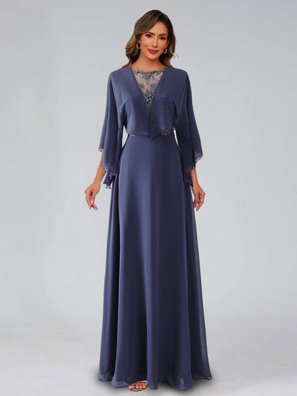 A-Line/Princess Scoop Sleeveless Floor-Length Pleated Mother of the Bride Dresses with Lace Appliques & Rhinestones & Shawl