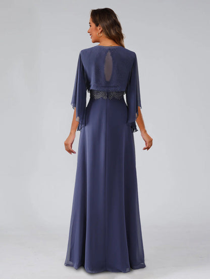 A-Line/Princess Scoop Sleeveless Floor-Length Pleated Mother of the Bride Dresses with Lace Appliques & Rhinestones & Shawl