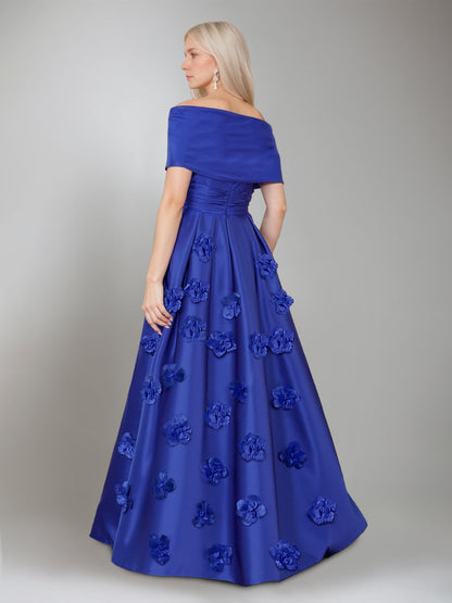 A-Line/Princess Off-the-Shoulder Short Sleeves Pleated Floor-Length Ruched Mother of the Bride Dresses with 3D Flowers