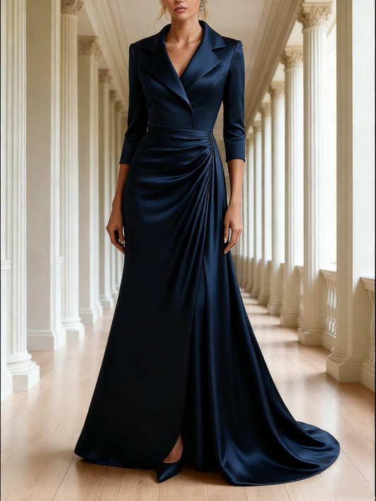 Trumpet/Mermaid 3/4 Sleeves V-Neck Mother of the Bride Dresses Floor-Length