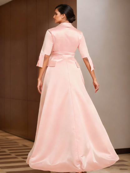 A-Line/Princess Half Sleeves V-Neck Floor-Length Plus Size Mother of the Bride Dresses with Sash
