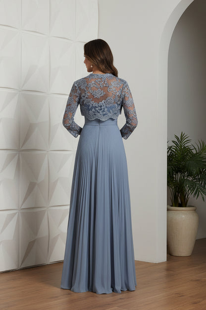 Sheath/Column Sweetheart Chiffon Mother of the Bride Dresses with Jacket Floor-Length Lace Pleated Long Sleeves