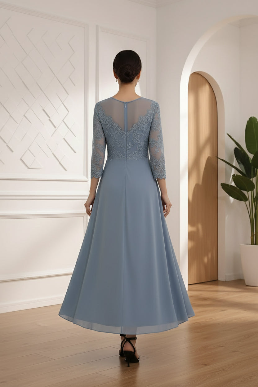 A-Line/Princess V-Neck Chiffon Mother of the Bride Dresses Lace Ankle-Length 3/4 Sleeves