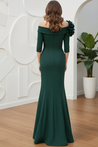 Trumpet/Mermaid Asymmetrical Neck Stretch Satin Mother of the Bride Dresses Floor-Length Half Sleeves 3D Flower