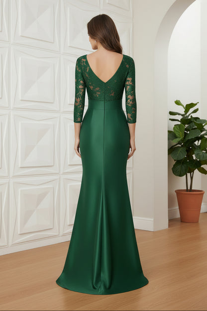 Trumpet/Mermaid Scoop Satin Mother of the Bride Dresses With Bow Lace 3/4 Sleeves Floor-Length