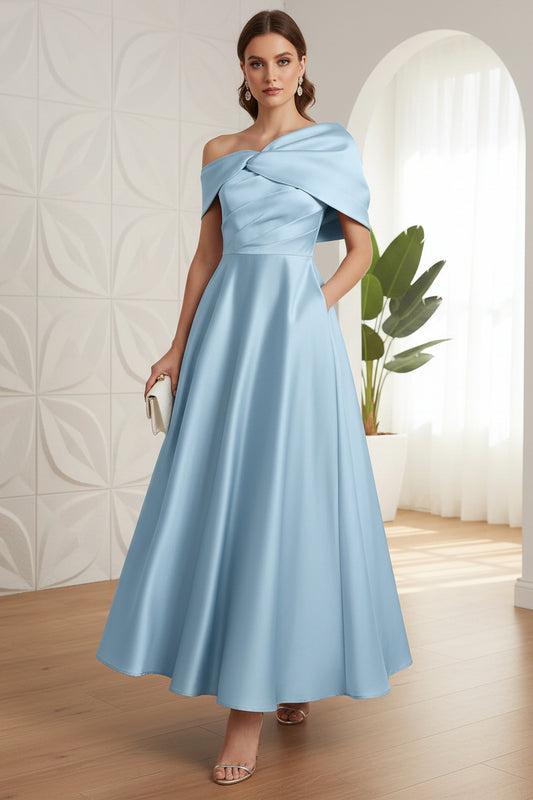 A-Line/Princess Off-The-Shoulder Satin Mother Of The Bride Dresses Sleeveless Ankle-Length with Ruffles & Bowknot