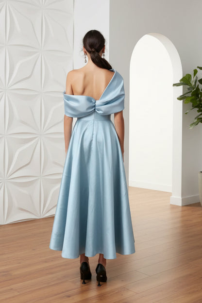 A-Line/Princess Off-The-Shoulder Satin Mother Of The Bride Dresses Sleeveless Ankle-Length with Ruffles & Bowknot