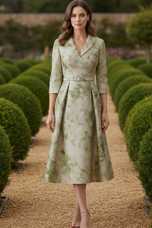 A-Line/Princess V-Neck Satin Mother of the Bride Dresses 3/4 Sleeves Tea-Length Floral Belt