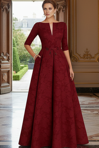 A-Line/Princess Boat Neck Half Sleeves Floor-Length Mother of the Bride Dresses with Sash