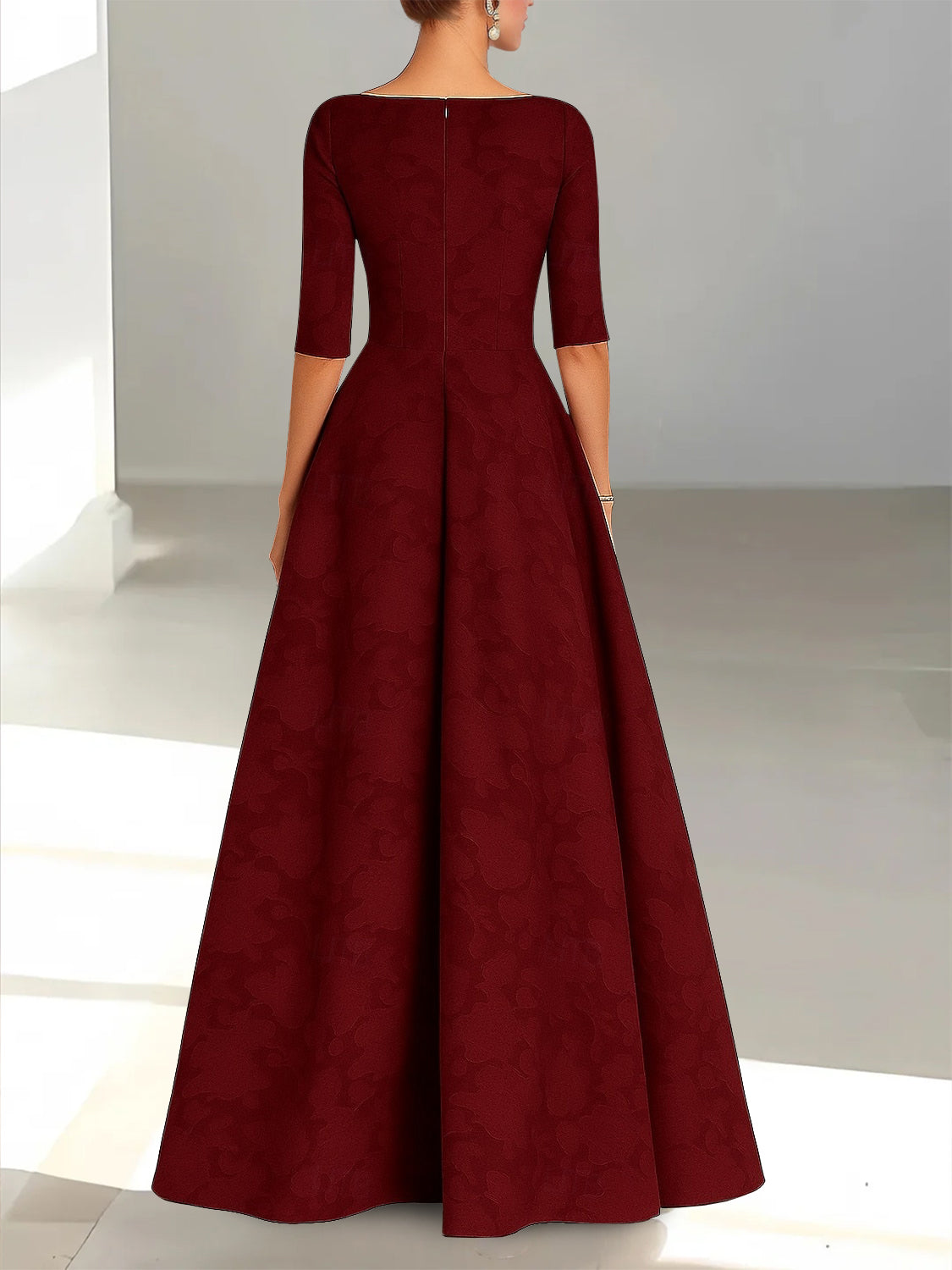 A-Line/Princess Boat Neck Half Sleeves Floor-Length Mother of the Bride Dresses with Sash