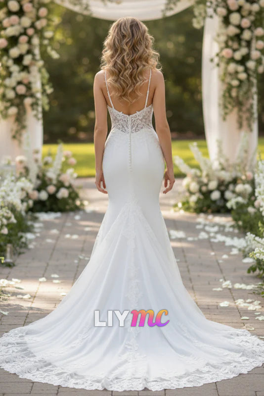 V-Neck Spaghetti Straps Mermaid Wedding Dress