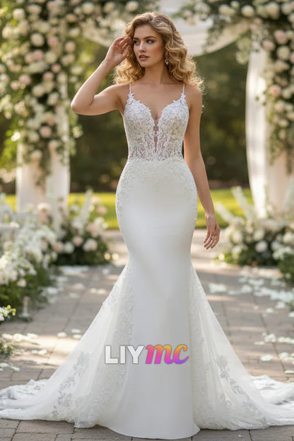 V-Neck Spaghetti Straps Mermaid Wedding Dress
