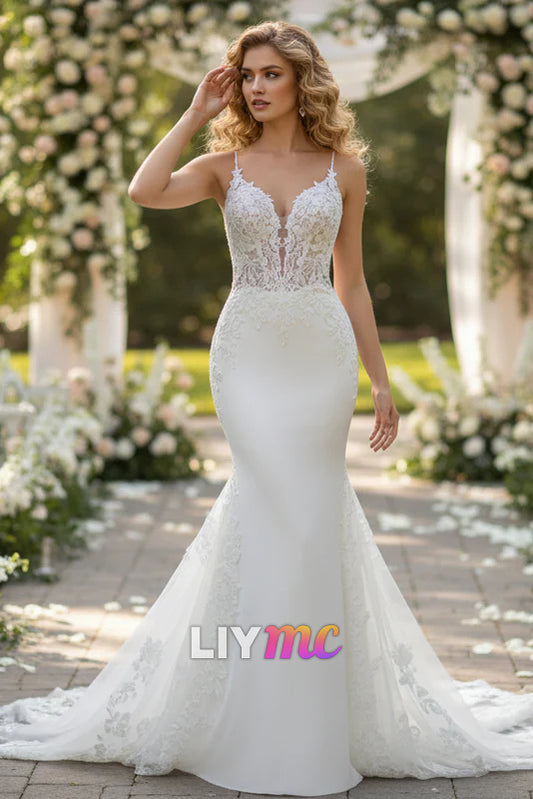 V-Neck Spaghetti Straps Mermaid Wedding Dress