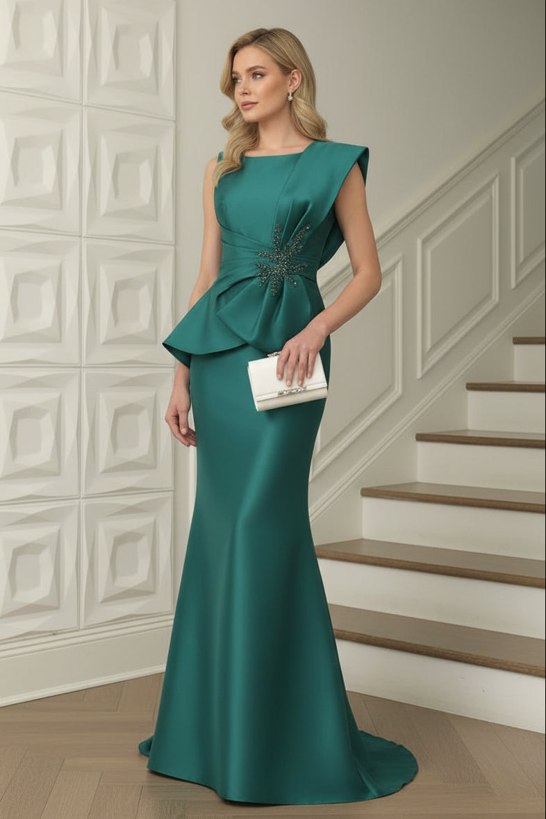 Bateau Sleeveless Satin Mermaid Mother of Bride Dress