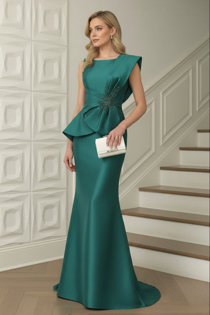 Bateau Sleeveless Satin Mermaid Mother of Bride Dress