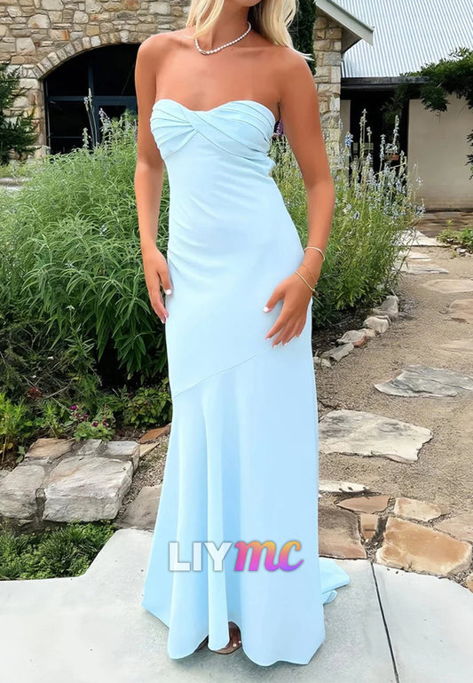Mermaid Strapless Spandex Long Prom Dresses with Pleates