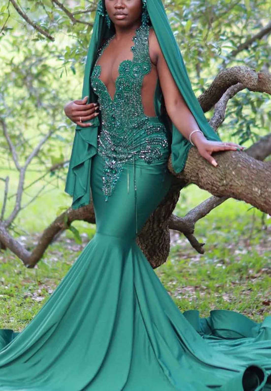 Mermaid Beaded Pleated Prom Dress for Black Girls