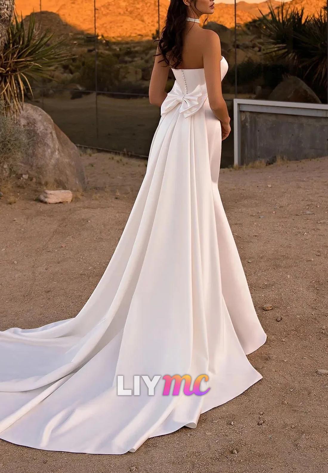 Mermaid Satin Wedding Dresses Strapless Sleeveless Bridal Dress