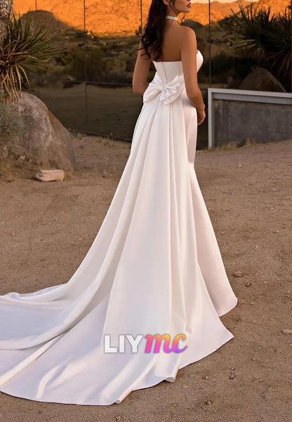 Mermaid Satin Wedding Dresses Strapless Sleeveless Bridal Dress