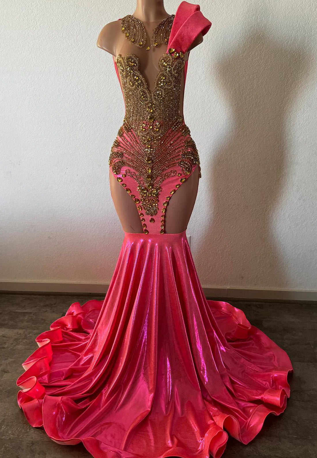 Mermaid V-Neck Beaded Pleated Prom Dress for Black Girls