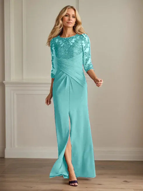 Scoop Long Sleeves Appliques Sheath Prom Dress
