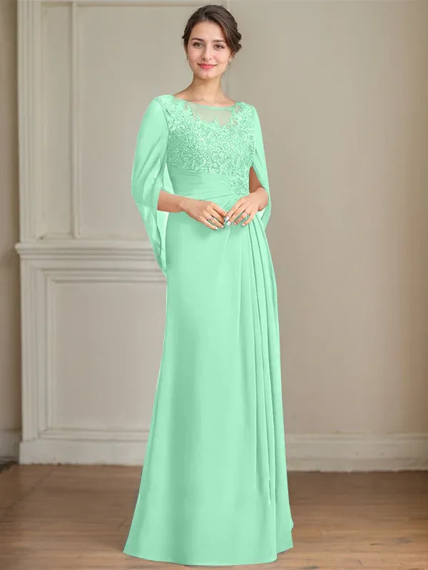 A-Line/Princess Scoop Floor-Length Mother of the Bride Dresses with Pleated & Sequins