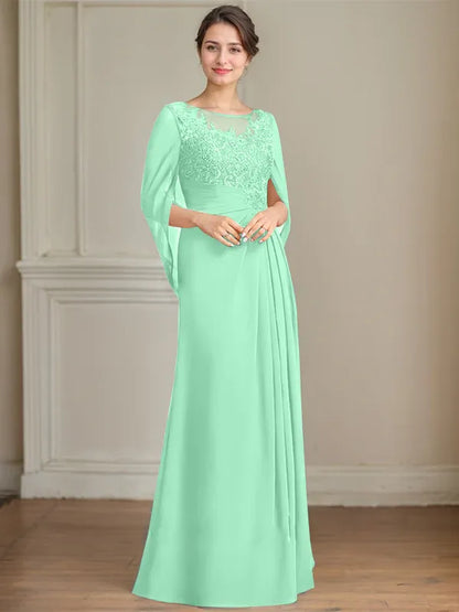 A-Line/Princess Scoop Floor-Length Mother of the Bride Dresses with Pleated & Sequins