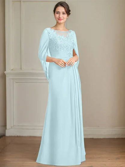 A-Line/Princess Scoop Floor-Length Mother of the Bride Dresses with Pleated & Sequins