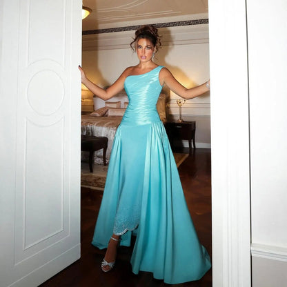 One Shoulder Arabic Evening Dress Overskirt Dubai Wedding