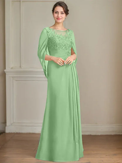 A-Line/Princess Scoop Floor-Length Mother of the Bride Dresses with Pleated & Sequins